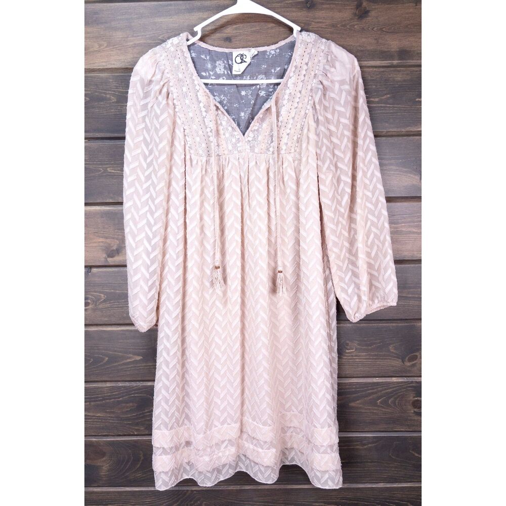 Anthropologie One September Anwen Peasant Dress Pink Lace Sequin XS